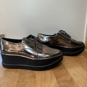 Stuart Weitzman Shiny Silver Platform Shoes